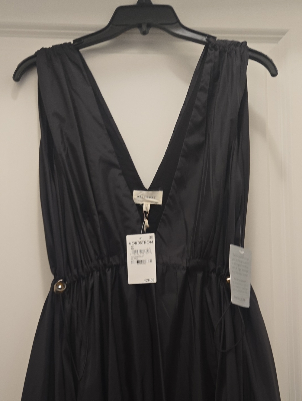 Nordstrom Black Sleeveless V-Neck Dress with Drawstring Detail